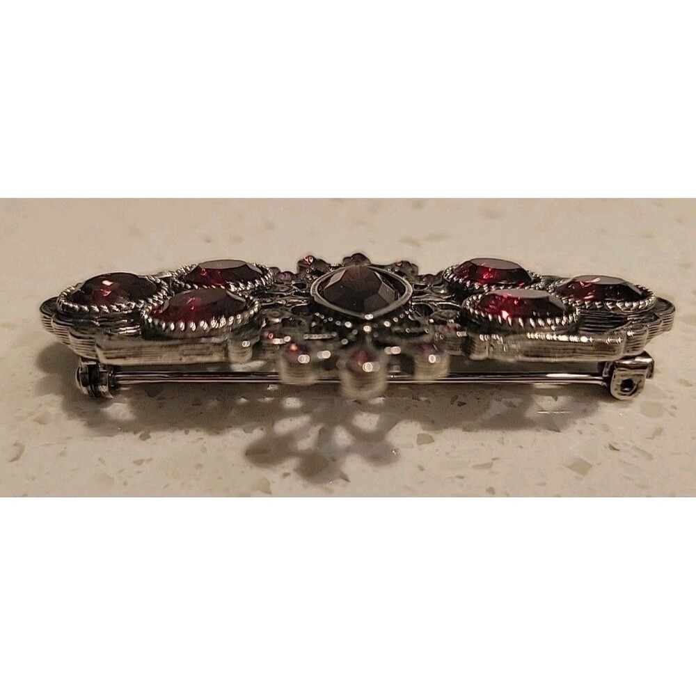 Vintage Red and Pink CZECH STYLE Crystal Glass Rhinestone Brooch Etched Backing - Picture 10 of 13